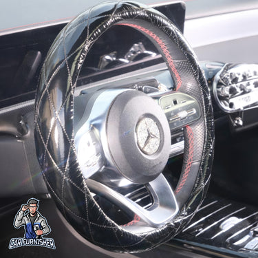 Steering Wheel Cover - Patent Leather Quilted Black Leather